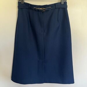 Personal Petites Navy‎ Blue Belted Pencil Skirt Vintage Size 14P Professional